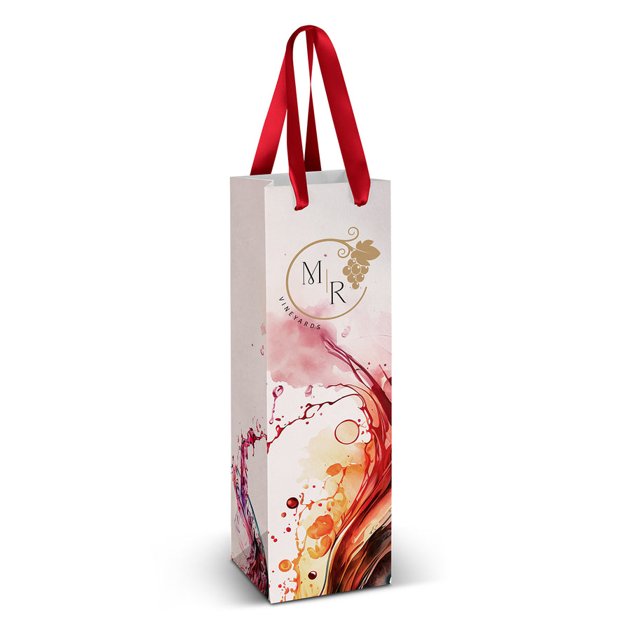 Canvas Wine Ribbon Handle Paper Bag - Full Colour (Bright Green)