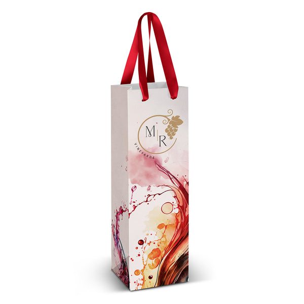 Canvas Wine Ribbon Handle Paper Bag - Full Colour (Red)