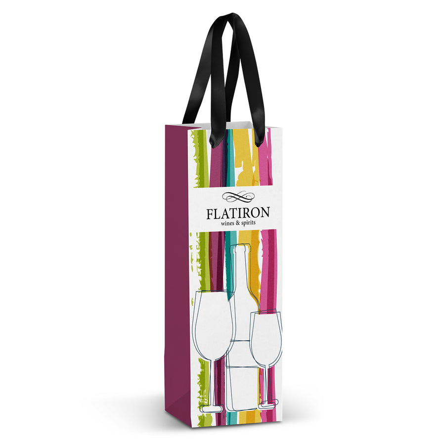 Canvas Champagne Ribbon Handle Paper Bag - Full Colour (Light Blue)