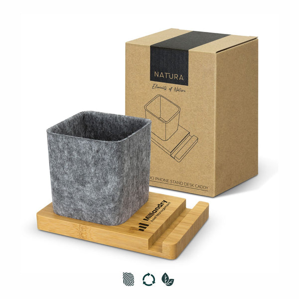 NATURA Bamboo Phone Stand Desk Caddy (Natural/Grey)