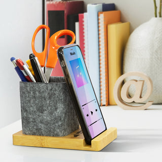 NATURA Bamboo Phone Stand Desk Caddy (Natural/Grey) — Feature