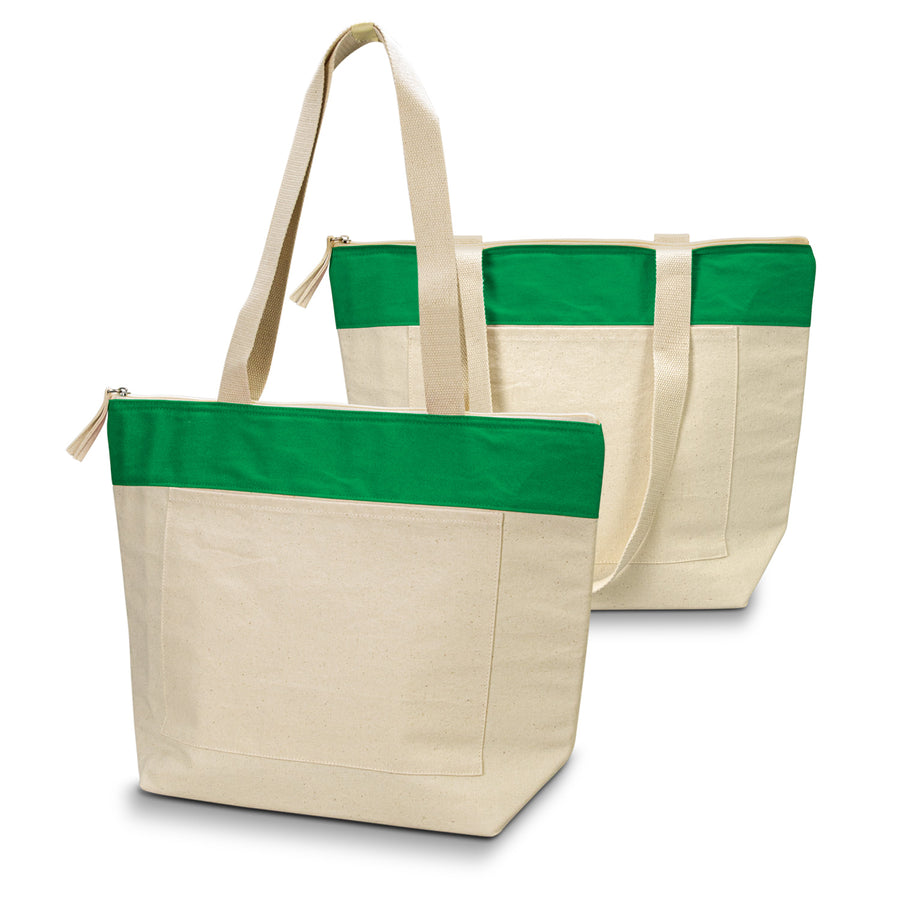 Canvas Cotton Cooler Tote (Natural/Kelly Green)
