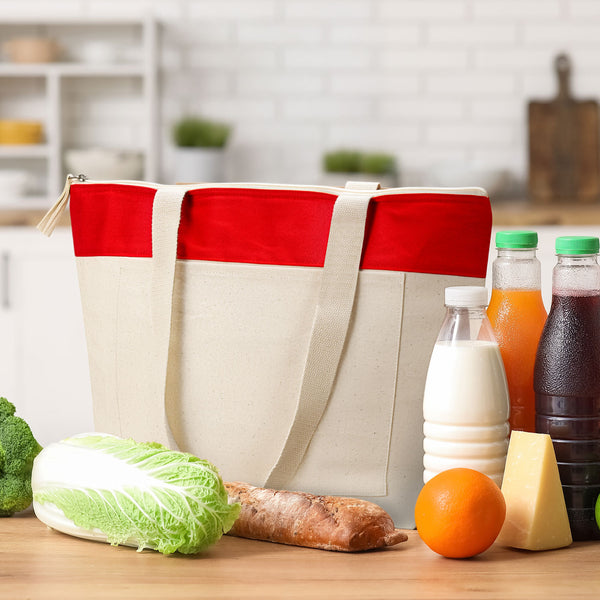Canvas Cotton Cooler Tote (Natural/Red)