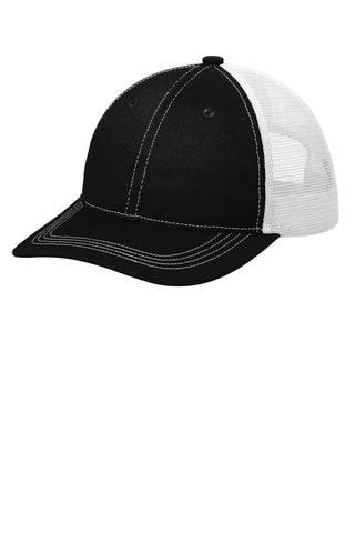 Port Authority Unstructured Snapback Trucker Cap (Black/ White)