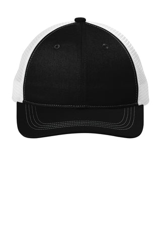 Port Authority Unstructured Snapback Trucker Cap (Black/ White)