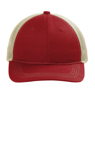 Port Authority Unstructured Snapback Trucker Cap (Flame Red/ Tan)