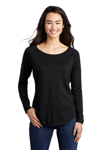 Sport-Tek Ladies PosiCharge Long Sleeve Tri-Blend Wicking Scoop Neck Raglan Tee (Black Triad Solid)