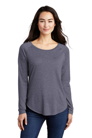 Sport-Tek Ladies PosiCharge Long Sleeve Tri-Blend Wicking Scoop Neck Raglan Tee (True Navy Heather)