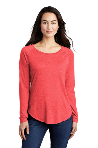 Sport-Tek Ladies PosiCharge Long Sleeve Tri-Blend Wicking Scoop Neck Raglan Tee (True Red Heather)