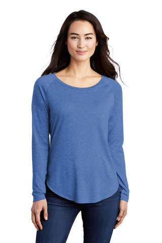 Sport-Tek Ladies PosiCharge Long Sleeve Tri-Blend Wicking Scoop Neck Raglan Tee (True Royal Heather)