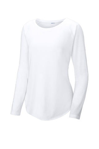 Sport-Tek Ladies PosiCharge Long Sleeve Tri-Blend Wicking Scoop Neck Raglan Tee (White Triad Solid)