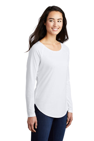 Sport-Tek Ladies PosiCharge Long Sleeve Tri-Blend Wicking Scoop Neck Raglan Tee (White Triad Solid)