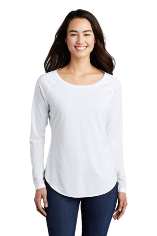 Sport-Tek Ladies PosiCharge Long Sleeve Tri-Blend Wicking Scoop Neck Raglan Tee (White Triad Solid)