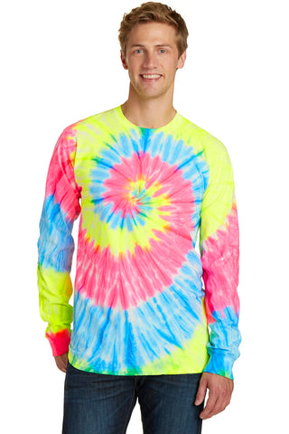 Port & Company Tie-Dye Long Sleeve Tee (Neon Rainbow)