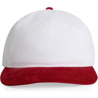AS Colour 1159 Class Cord Two-Tone Cap - Front View | color:White/Cardinal|view:front