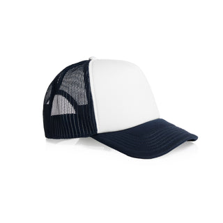 AS Colour 1163 Frame Foam Two-Tone Trucker - Side view | color:White/Navy|view:side