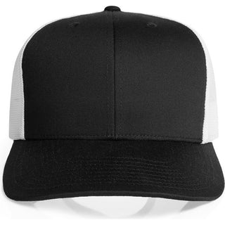 AS Colour 1191 Mesh Contrast Trucker Cap - Front View | color:Black/White|view:front