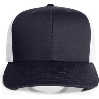 AS Colour 1191 Mesh Contrast Trucker Cap - Front View | color:Ink Blue/White|view:front