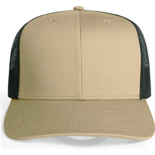 AS Colour 1191 Mesh Contrast Trucker Cap - Front View | color:Khaki/Black|view:front