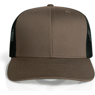 AS Colour 1191 Mesh Contrast Trucker Cap - Front View | color:Walnut/Black|view:front