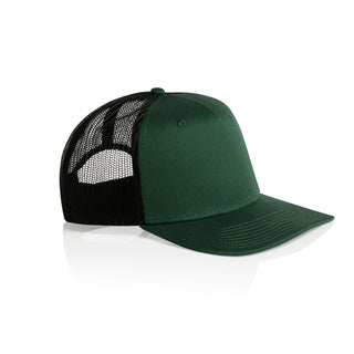 AS Colour 1110 Stock Contrast Trucker - Side view | color:Forest Green/Black|view:side