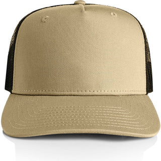 AS Colour 1110 Stock Contrast Trucker - Front View | color:Khaki/Black|view:front