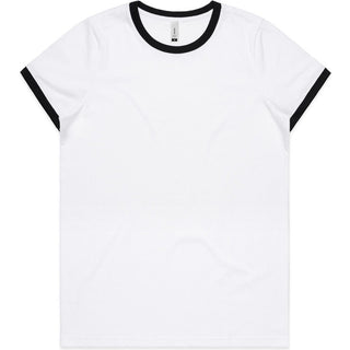 AS Colour 4053 Wo's Maple Ringer Tee - Front View | color:White/Black|view:front