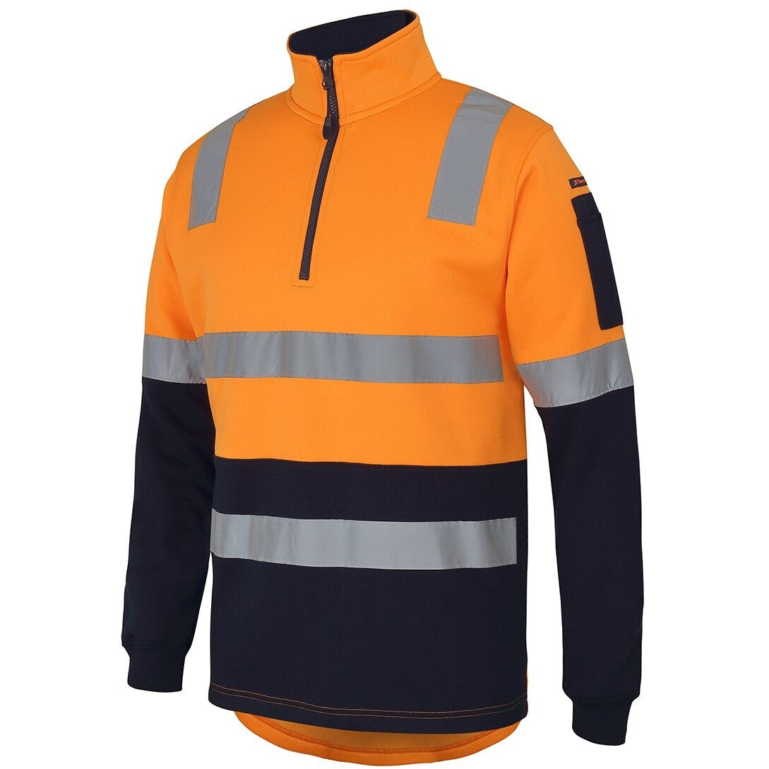 JB's Wear 6DARF 1/2 Zip AUST. Rail (D+N) Fleece Sweater - Side View | color:Orange/Navy|view:side