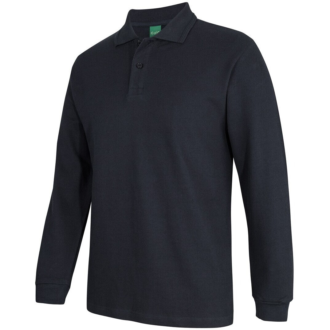 JB's Wear 2PCL 320g L/S Popcorn Cotton Polo - Side View | color:Black|view:side
