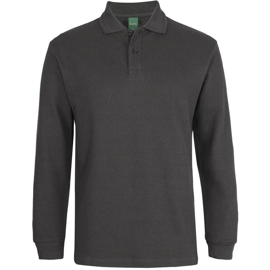 JB's Wear 2PCL 320g L/S Popcorn Cotton Polo - Front View | color:Gunmetal|view:front