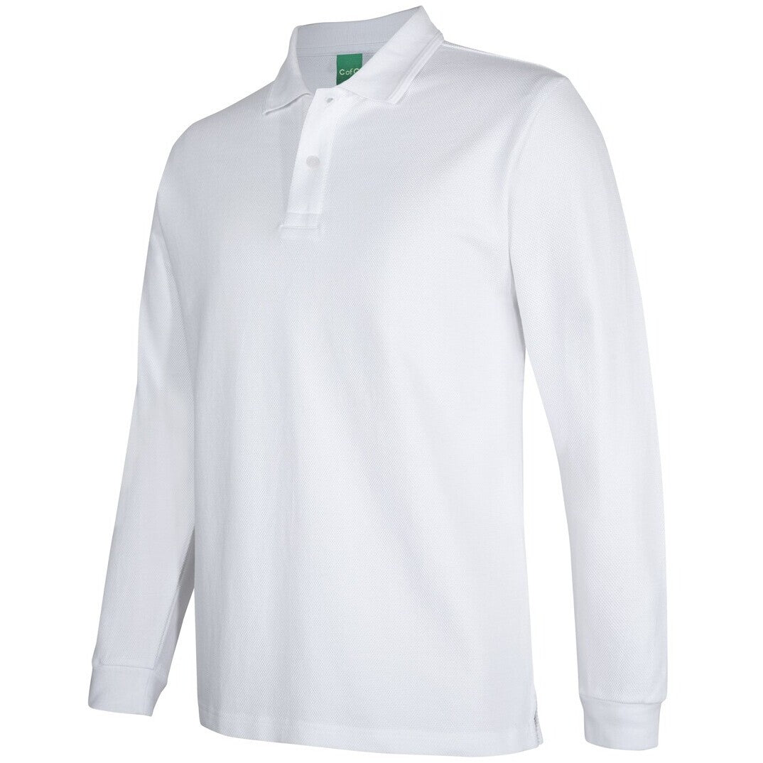 JB's Wear 2PCL 320g L/S Popcorn Cotton Polo - Side View | color:White|view:side