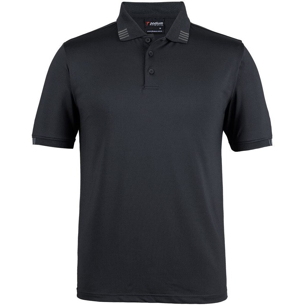 JB's Wear 7S4P 4 Stripe S/S Stretch Polo - Front View | color:Black/Charcoal|view:front