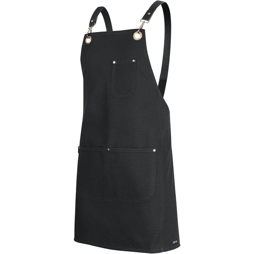 JB's Wear 5ACBP 65x75 Brass Eyelet Canvas Apron with PU Strap - Side View | color:Black/Black|view:side