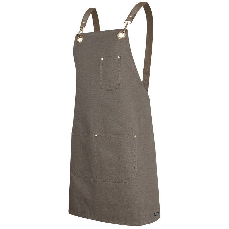 JB's Wear 5ACBP 65x75 Brass Eyelet Canvas Apron with PU Strap - Side View | color:Latte/Latte|view:side