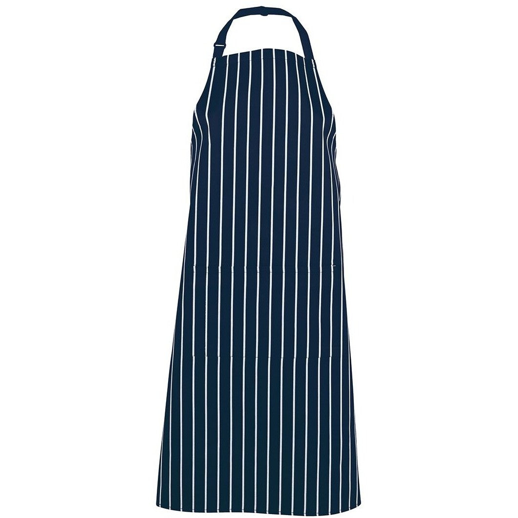 JB's Wear 5BS Bib Striped Apron with Pocket - Front View | color:Navy/White|view:front
