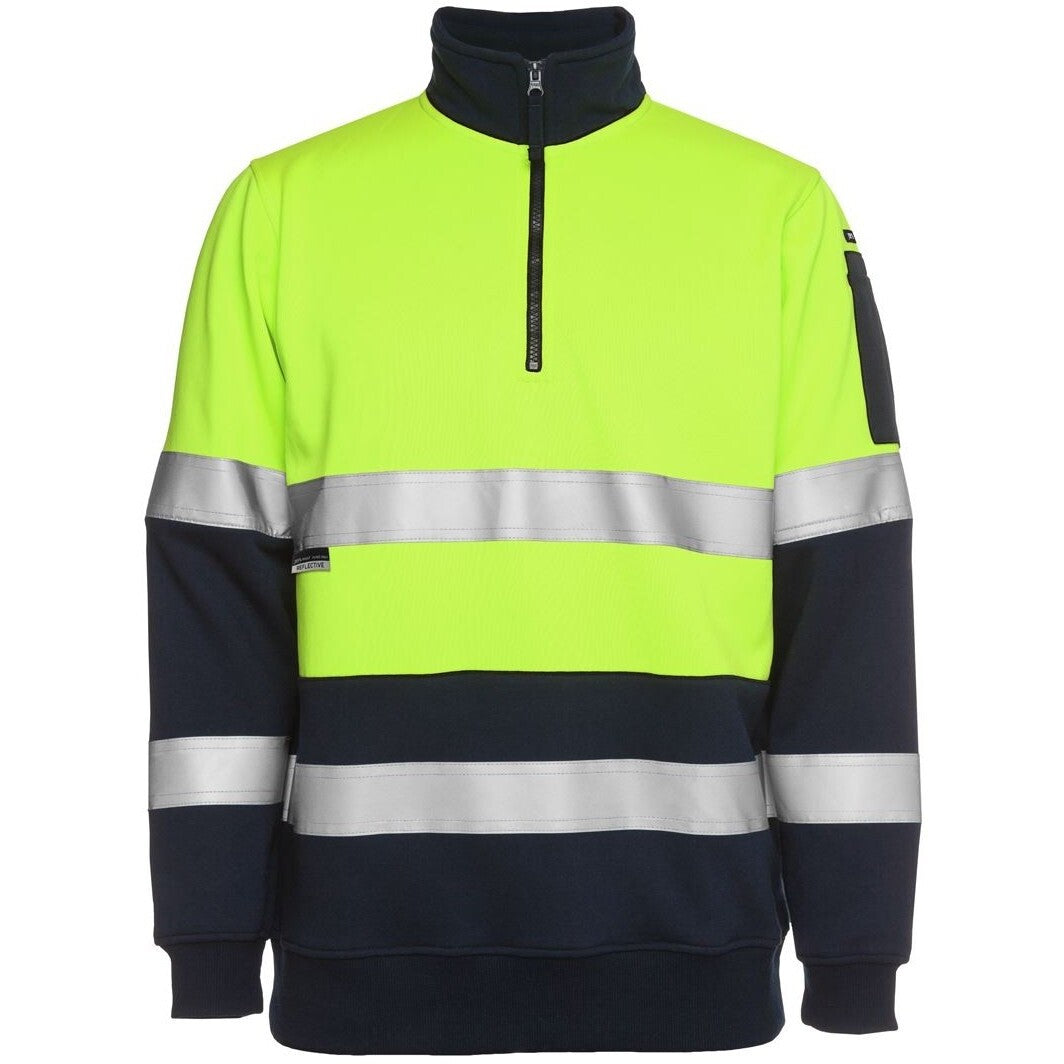 JB's Wear 6HZFS Biomotion (D+N) 1/2 Zip Fleecy Sweat - Front View | color:Lime/Navy|view:front