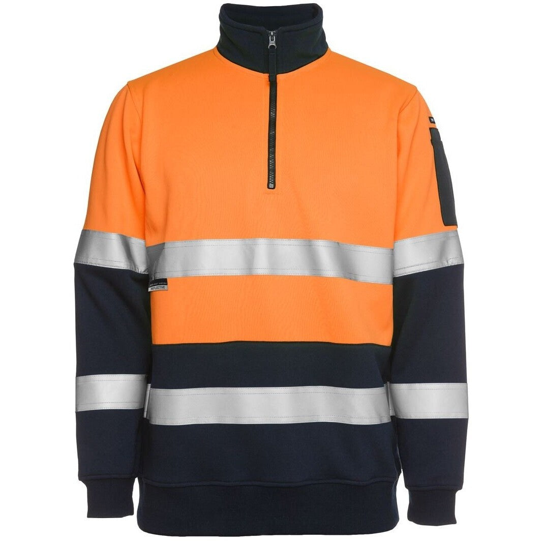 JB's Wear 6HZFS Biomotion (D+N) 1/2 Zip Fleecy Sweat - Front View | color:Orange/Navy|view:front