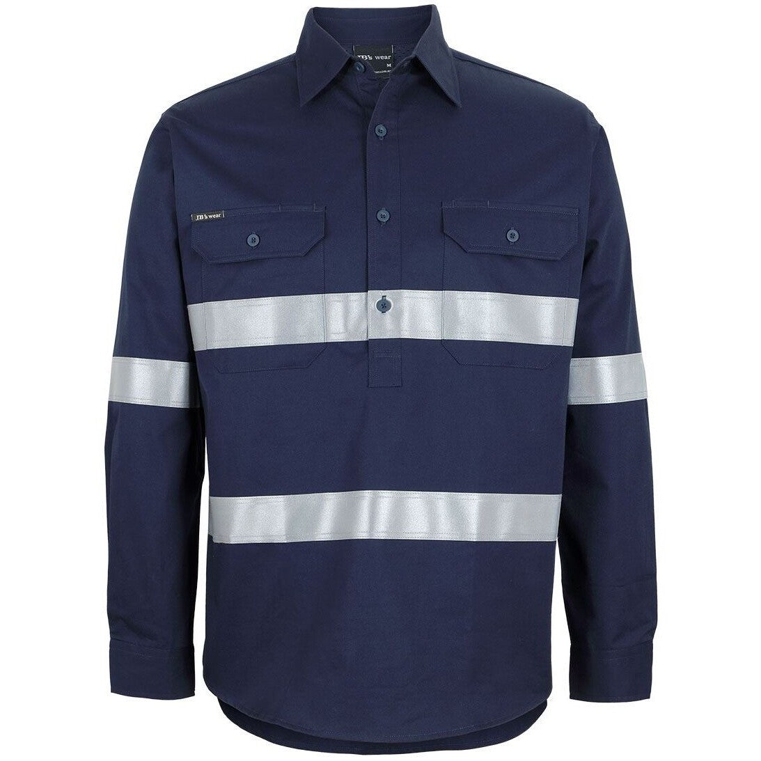 JB's Wear 6HWCT Close Front L/S 150g Work Shirt Reflective Tape - Front View | color:Navy|view:front
