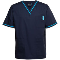JB's Wear 4SCT Contrast Scrubs Top - Front View | color:Navy/Aqua|view:front