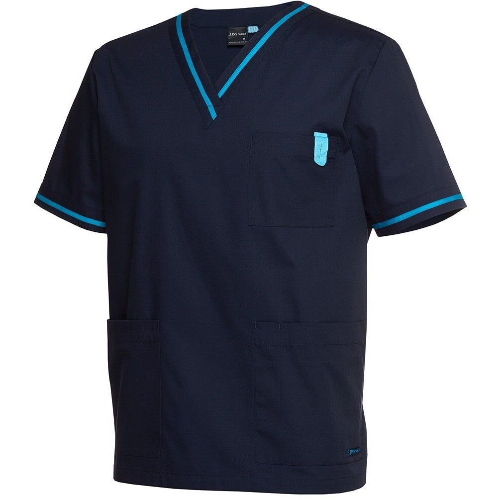JB's Wear 4SCT Contrast Scrubs Top - Side View | color:Navy/Aqua|view:side
