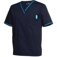 JB's Wear 4SCT Contrast Scrubs Top - Side View | color:Navy/Aqua|view:side