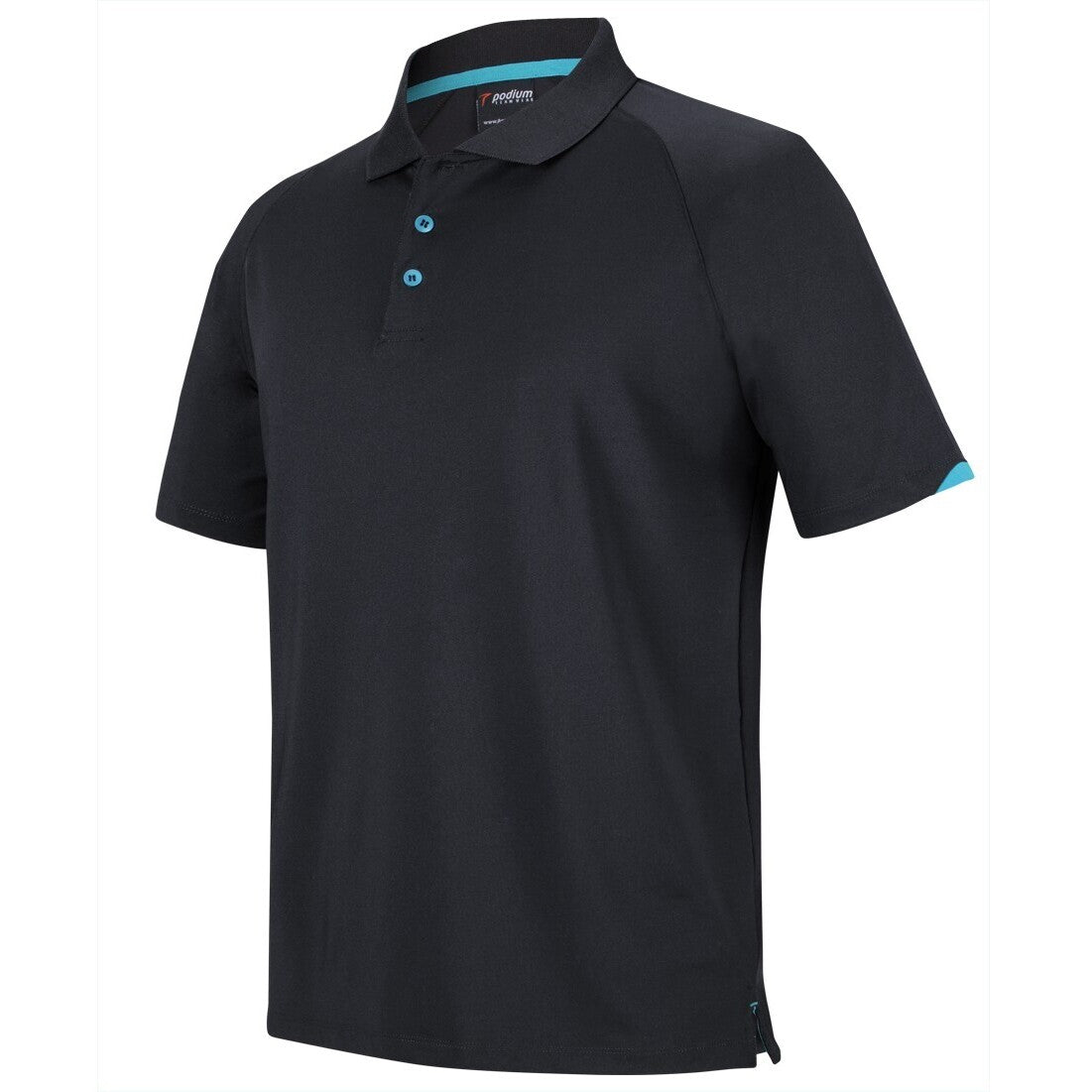 JB's Wear 7STC Contrast Stretch Polo - Side View | color:Black/Aqua|view:side