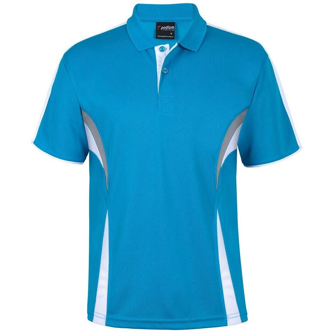JB's Wear 7COP Cool Polo - Front View | color:Aqua/Wht/Grey|view:front