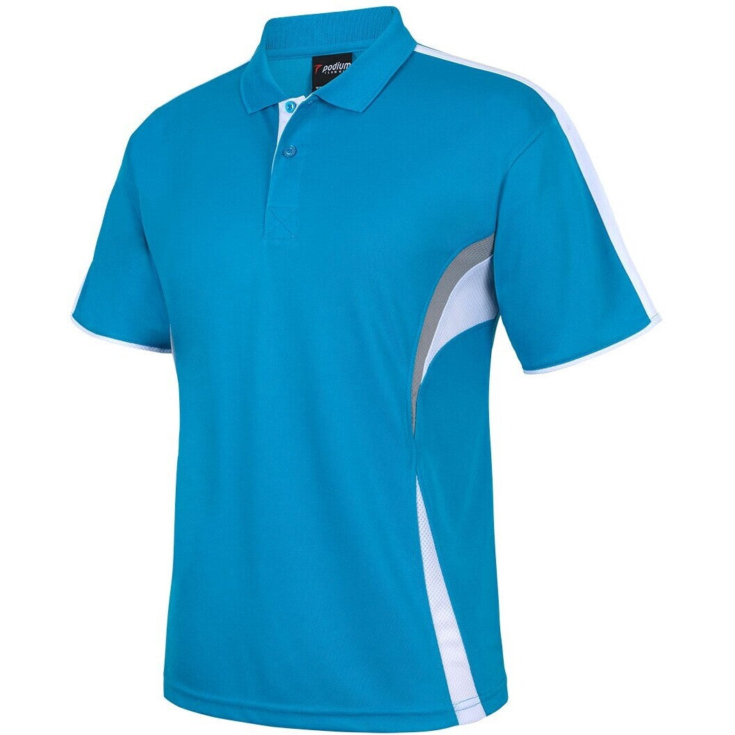 JB's Wear 7COP Cool Polo - Side View | color:Aqua/Wht/Grey|view:side