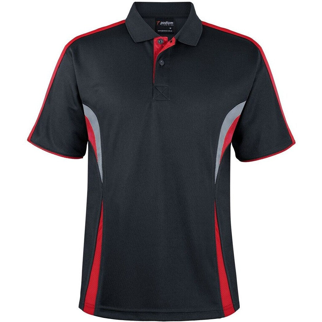 JB's Wear 7COP Cool Polo - Front View | color:Black/Red/Grey|view:front