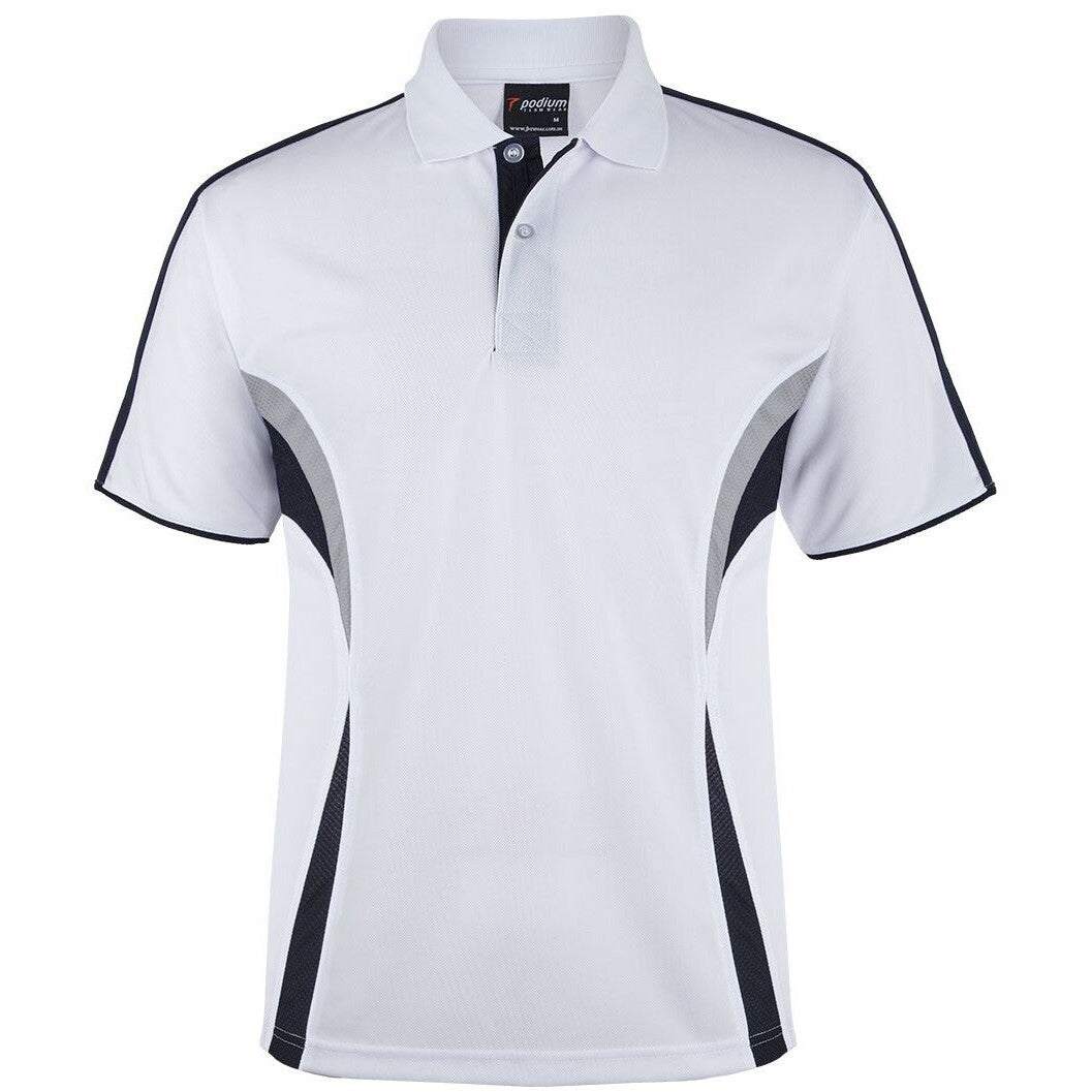 JB's Wear 7COP Cool Polo - Front View | color:White/Navy/Grey|view:front