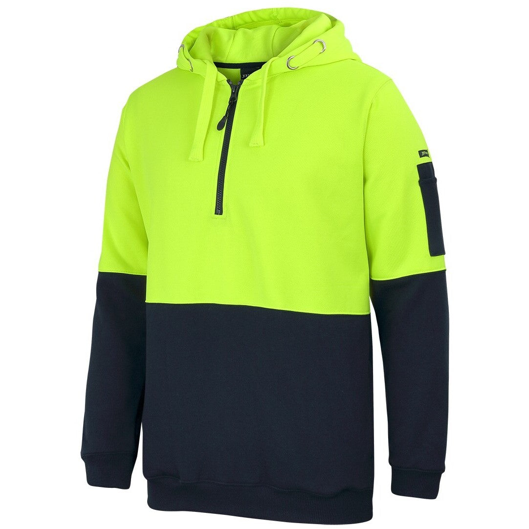 JB's Wear 6HVHZ Hi Vis 1/2 Zip Hoodie - Side View | color:Lime/Navy|view:side
