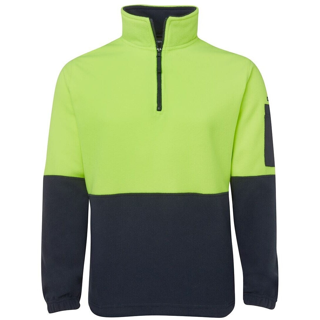 JB's Wear 6HVPF Hi Vis 1/2 Zip Polar Fleece - Front View | color:Lime/Navy|view:front