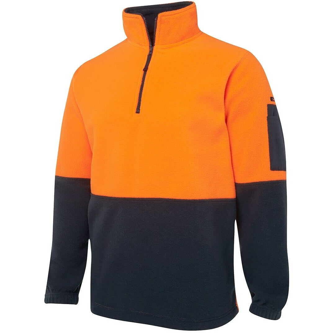 JB's Wear 6HVPF Hi Vis 1/2 Zip Polar Fleece - Side View | color:Orange/Navy|view:side