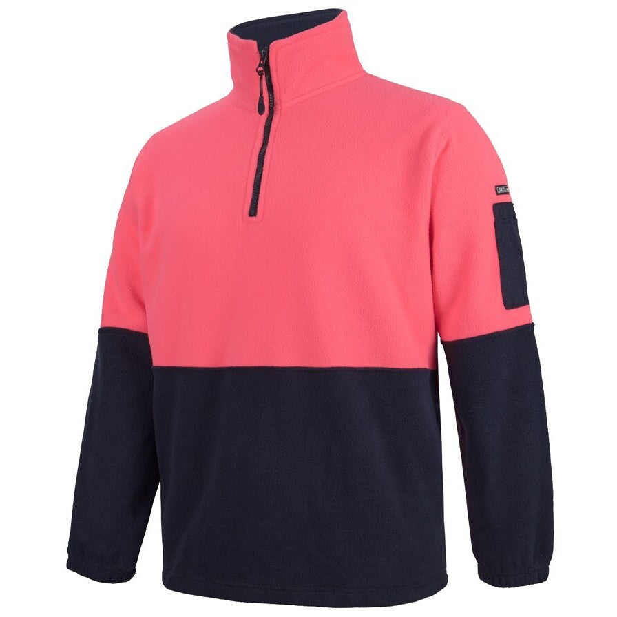 JB's Wear 6HVPF Hi Vis 1/2 Zip Polar Fleece - Side View | color:Pink/Navy|view:side